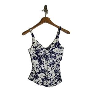 Anne Cole‎ Size Medium Floral Print Navy & White Swim Top